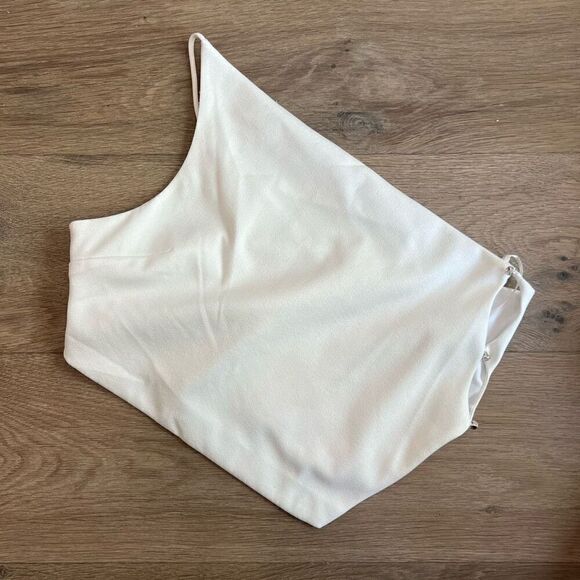 Zara Women's White Sleeveless Asymmetrical Cut-Out Cropped Tank Top Size Large - Picture 1 of 7